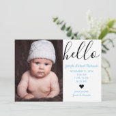 Hello Script Photo - Faire-part de naissance (Debout devant)