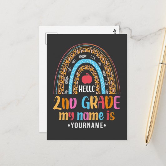 Hello Second Grade Back To School Gift Briefkaart (Voorkant / Achterkant in situ)