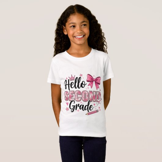 Hello Second Grade Coquette Bow Back To School T-shirt (Voorkant volledig)
