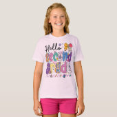 Hello Second Grade Coquette Bow Teacher Girl T-shirt (Voorkant volledig)