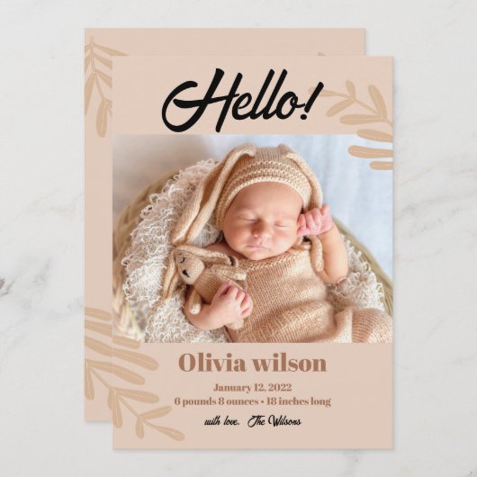 HELLO Simple Faire-part de naissance (Devant / Derrière)