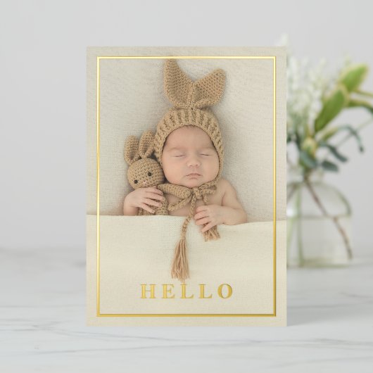 Hello Simple Gold Foil Faire-part de naissance pho (Debout devant)