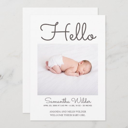 Hello Simple Modern Photo Faire-part de naissance (Devant / Derrière)