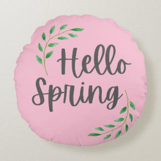 Hello Spring Floral Pastel Springtime Decor Rond Kussen