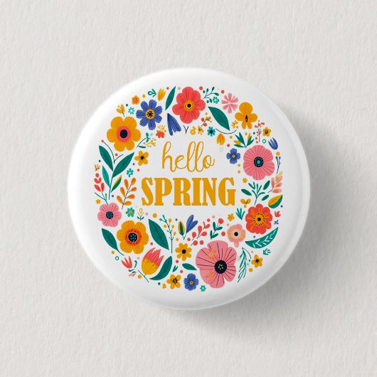 Hello spring floral ronde button 3,2 cm (Voorkant)