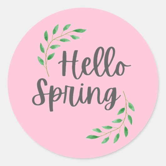 Hello Spring Pink Pastel  Springtime  Ronde Sticker (Voorkant)