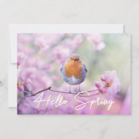"Hello Spring" Spring Flowering Tree & Robin Bird