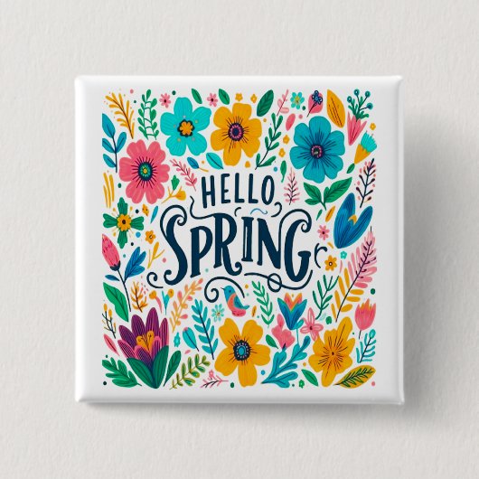 hello spring tropical flowers vierkante button 5,1 cm (Voorkant)
