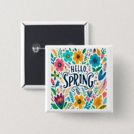 hello spring tropical flowers vierkante button 5,1 cm