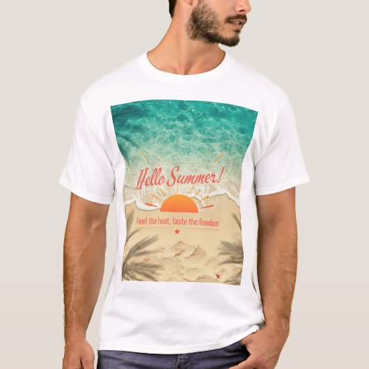 Hello summer beach sunset graphic t-shirt (Devant)