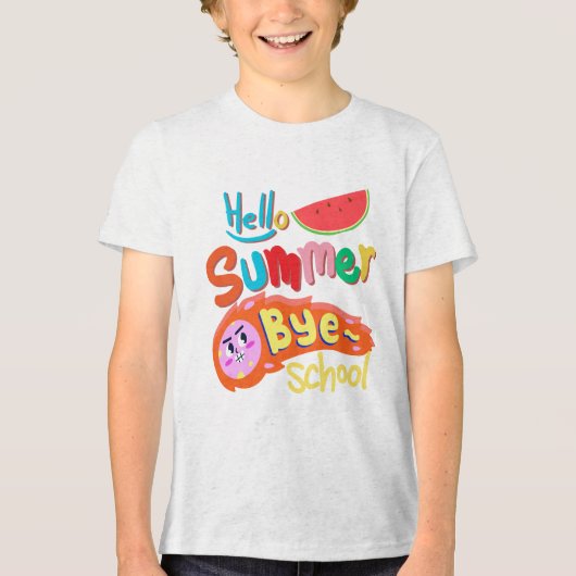 Hello Summer Bye School Cartoon Design Tri-Blend Shirt (Voorkant)