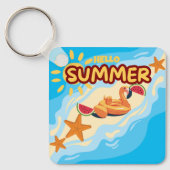 Hello Summer Flamingo Beach  Sleutelhanger (Voorkant)