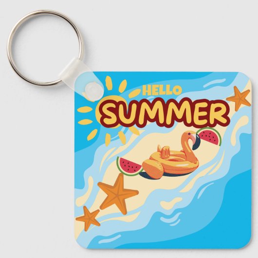 Hello Summer Flamingo Beach  Sleutelhanger (Voorkant)