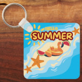Hello Summer Flamingo Beach  Sleutelhanger (Voorkant)