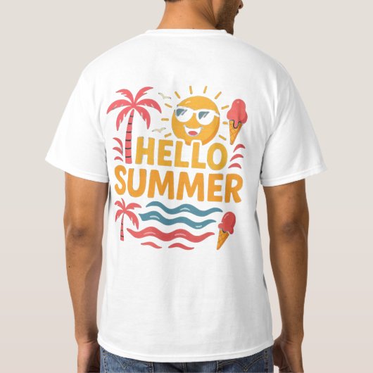 Hello Summer Fun Beach Palm Tree T-Shirt (Achterkant)