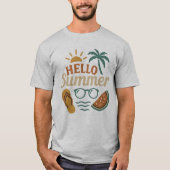 Hello Summer Retro Beach Shirt | Palm Tree & Water (Voorkant)