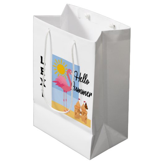Hello Summer Rose Flamant rose Design - Sac cadeau (Devant Angle)