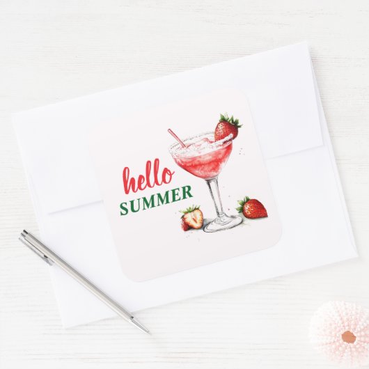 Hello Summer | Strawberry Cocktail Sticker (Enveloppe)
