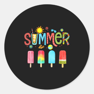 Hello Summer Vacation Ice Cream Popsicle Ice Lolly Ronde Sticker
