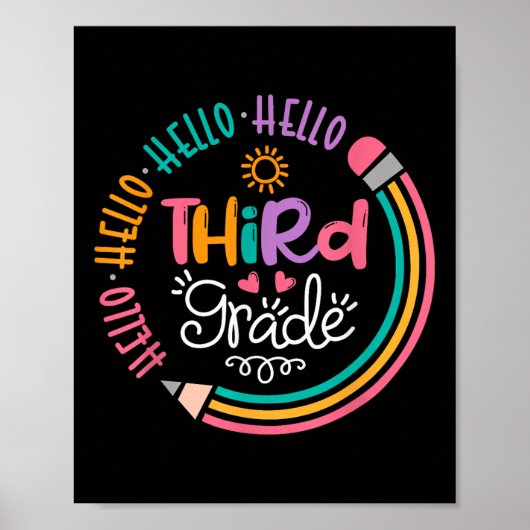 Hello Third Grade 3rd Grade Back To School Kids Te Poster (Voorkant)
