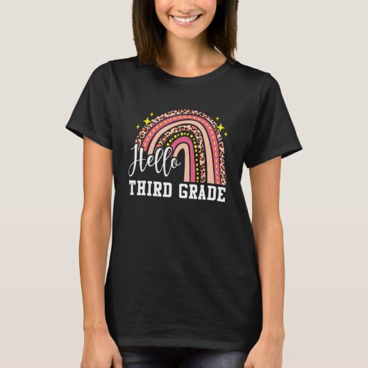 Hello Third Grade 3rd Grade Rainbow Leopard Back T T-shirt (Voorkant)