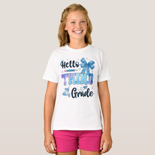 Hello Third Grade First Day of School Coquette  T-shirt (Voorkant volledig)