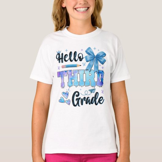 Hello Third Grade First Day of School Coquette  T-shirt (Voorkant)