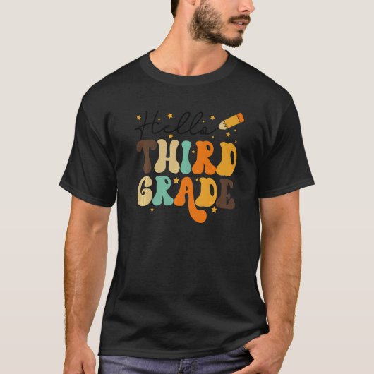 HELLO THIRD GRADE TEACHER KIDS BACK TO SCHOOL RETR T-SHIRT (Voorkant)