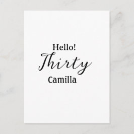 Hello thirty birthday name simple minimal elegant  briefkaart