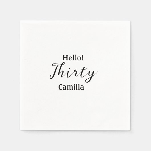 Hello thirty birthday name simple minimal elegant  servet (Voorkant)