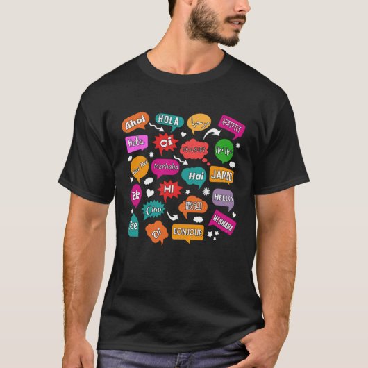 Hello Word in Different Languages Teacher Language T-shirt (Voorkant)