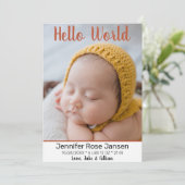 Hello World Autumn Floral Photo Faire-part de nais (Debout devant)