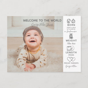 hello world baby fotograaf aankondiging nieuw briefkaart