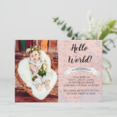 Hello World Baby Pink World Map Faire-part de nais (Debout devant)