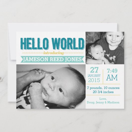 Hello World Faire-part de naissance (Devant)