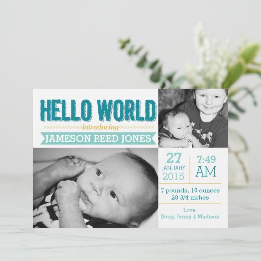 Hello World Faire-part de naissance (Debout devant)