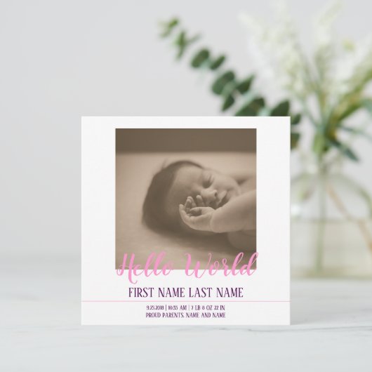 Hello World - faire-part de naissance avec photo (Debout devant)