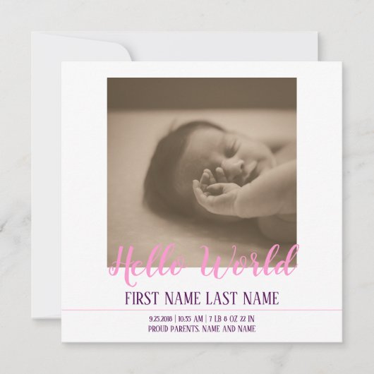 Hello World - faire-part de naissance avec photo (Devant)