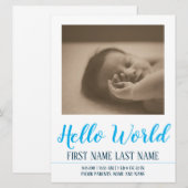 Hello World - faire-part de naissance avec photo (Devant / Derrière)