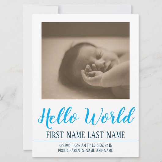 Hello World - faire-part de naissance avec photo (Devant)