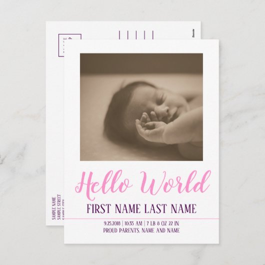 Hello World - faire-part de naissance avec photo (Devant / Derrière)