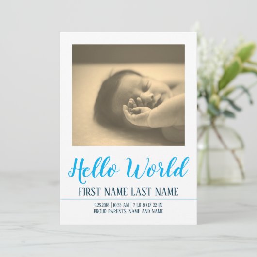 Hello World - faire-part de naissance avec photo (Debout devant)