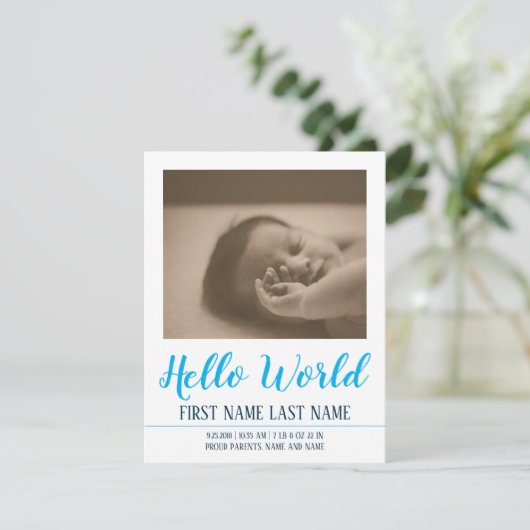 Hello World - faire-part de naissance avec photo (Debout devant)