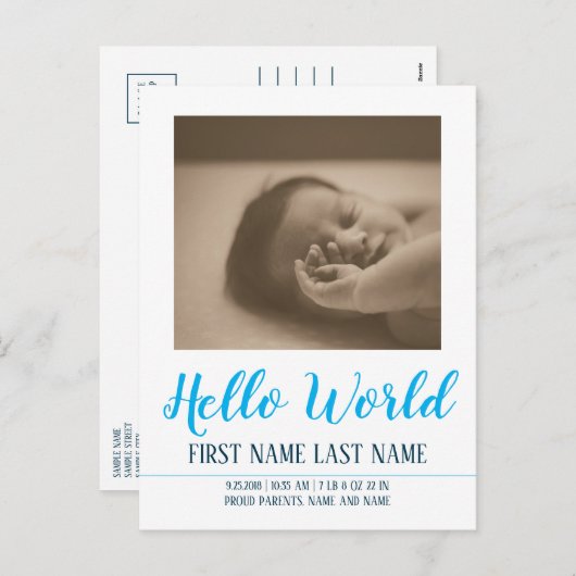 Hello World - faire-part de naissance avec photo (Devant / Derrière)
