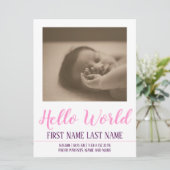Hello World - faire-part de naissance avec photo (Debout devant)