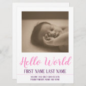 Hello World - faire-part de naissance avec photo (Devant / Derrière)