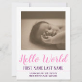 Hello World - faire-part de naissance avec photo (Devant)