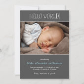 Hello World Faire-part de naissance//Grey (Devant)