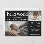 Hello World Faire-part de naissance - Noir & Blanc (Devant)