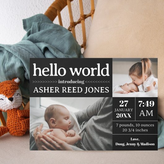 Hello World Faire-part de naissance - Noir & Blanc